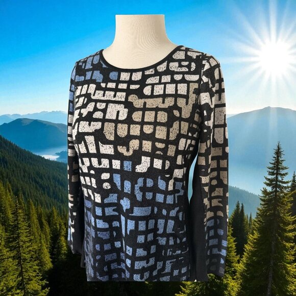 NIC+ZOE Pattern Play Top Women’s Size MP Black Multicolor Blouse - Picture 1 of 6